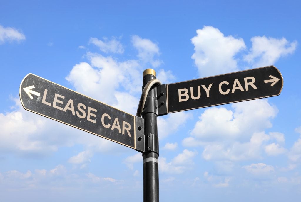 Signpost directing to 'Lease Car' and 'Buy Car' options. 