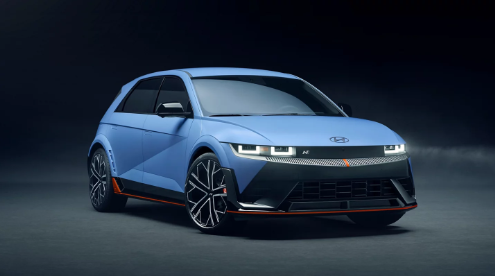 2025 Hyundai Ioniq 5 N in blue paint in a Dublin, CA showroom