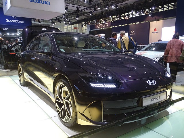 A Hyundai IONIQ 6 at a car show