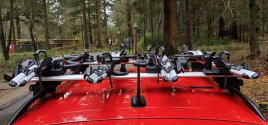Red Hyundai Konda roof rack close up.