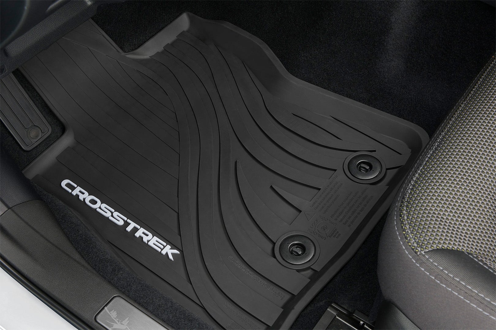 Subaru roof rack and all-weather floor mats displayed