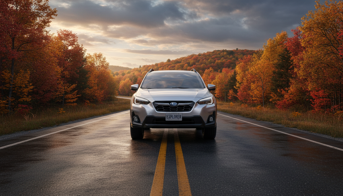A Subaru Crosstrek parked near the lush trails of Castlewood State Park, showcasing its capability in local Missouri environments.