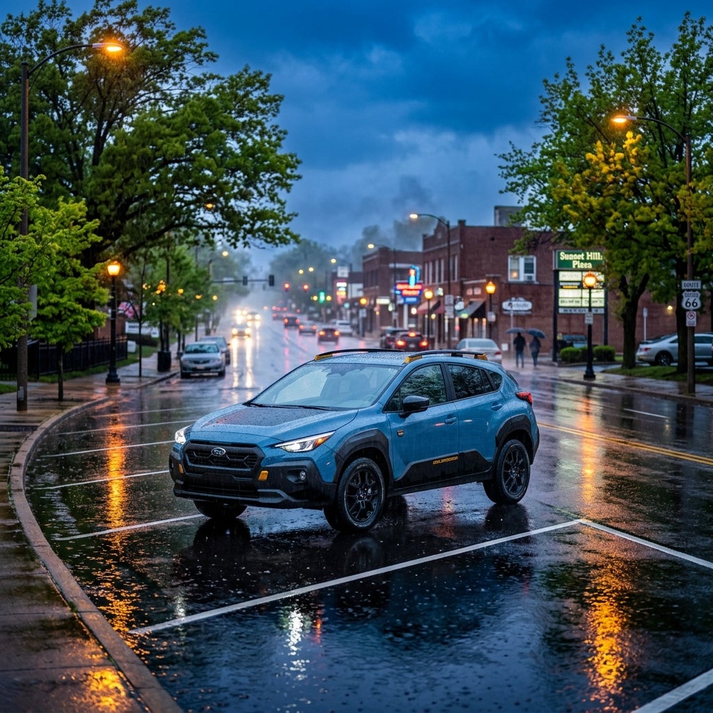 A Subaru Crosstrek parked near a park entrance in Sunset Hills