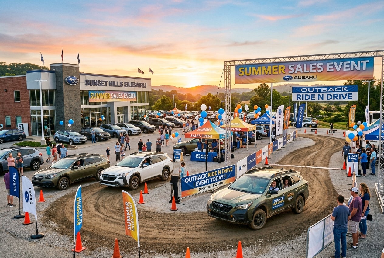 AI generated: Sunset Hills Subaru Summer Sales Event Outback Ride N Drive