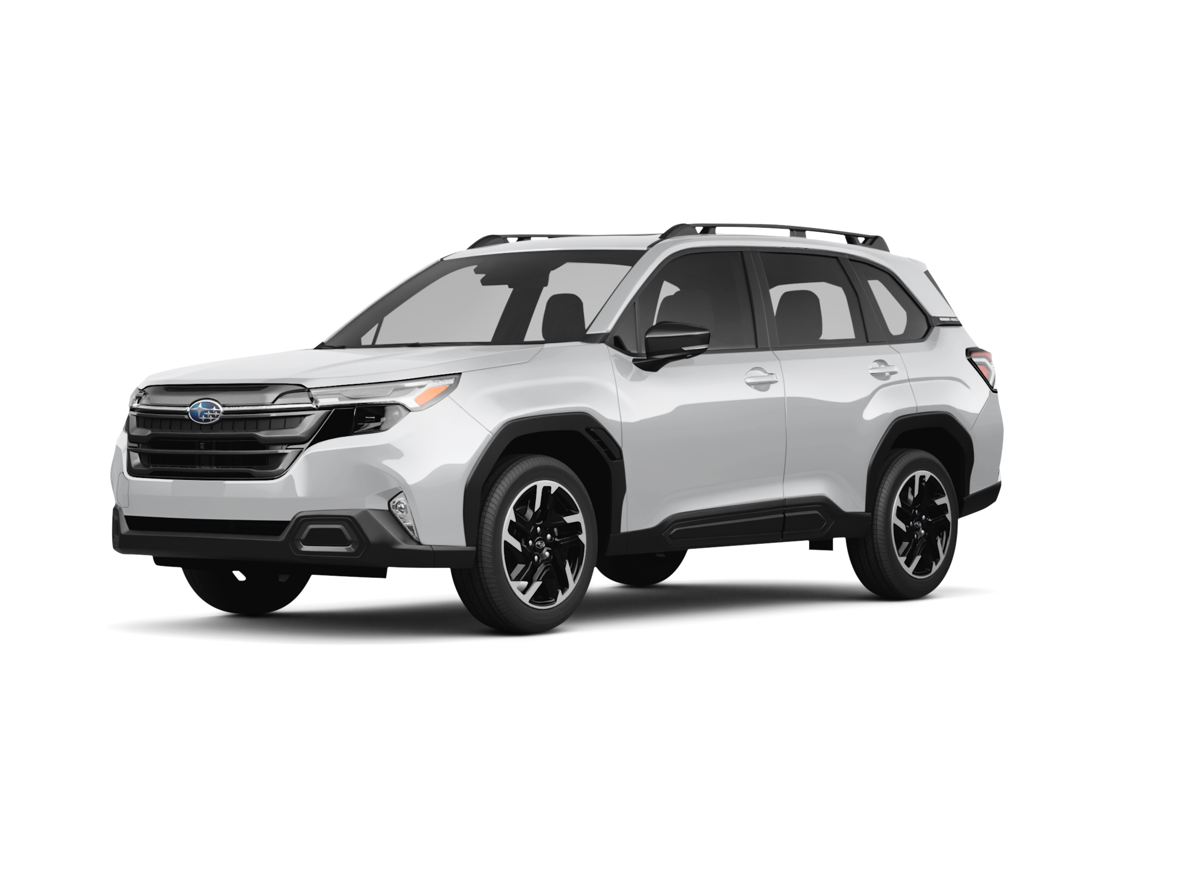A white Subaru Forester Limited featuring leather-trimmed upholstery and polished alloy wheels.
