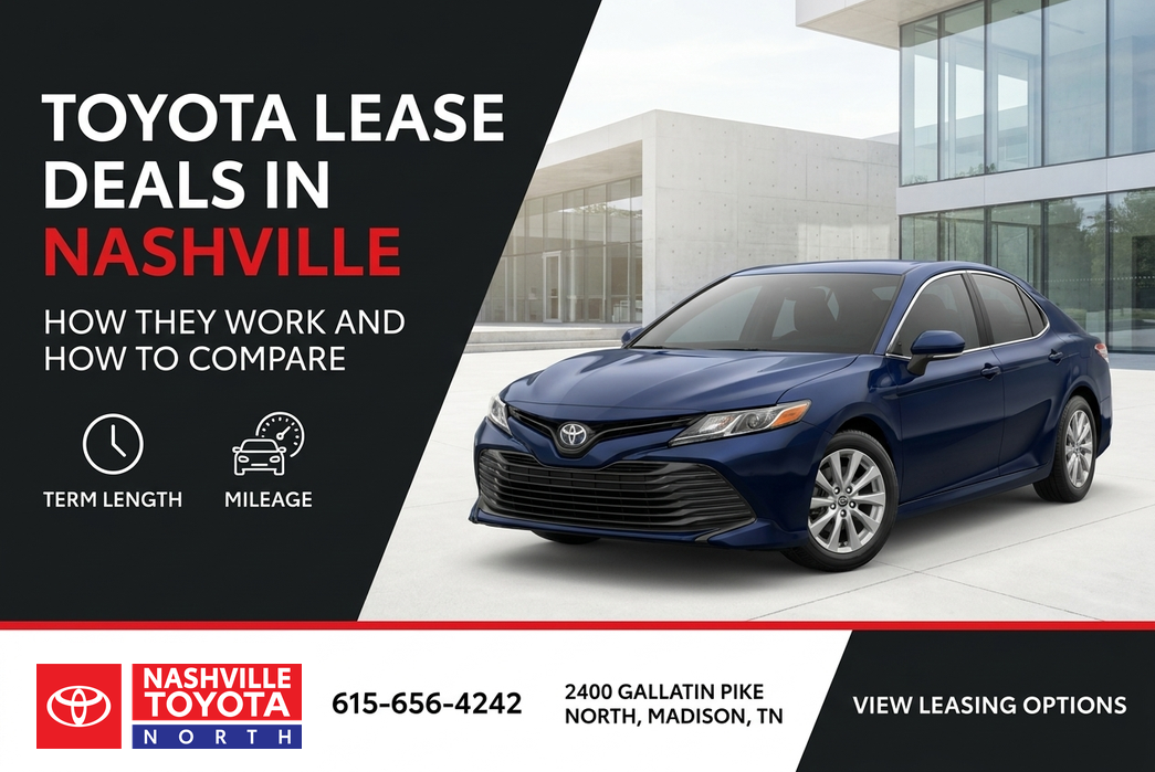 New Toyota at a Nashville dealership representing Toyota lease deals for local shoppers
