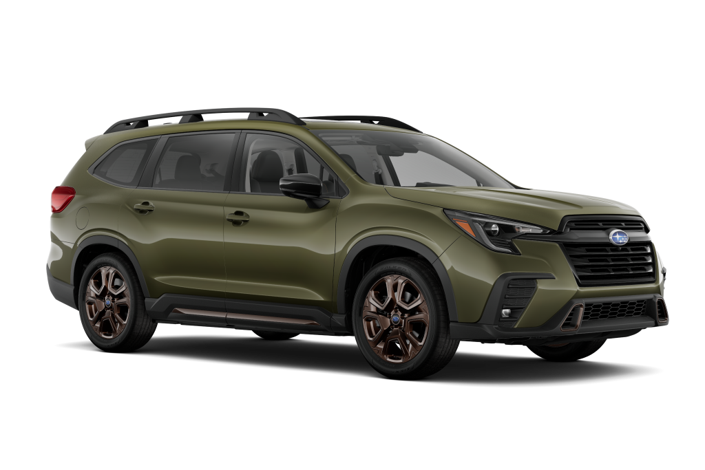 Front Angle Passenger Side Exterior Detail of the 2026 Ascent Bronze Edition 7-Passenger in Autumn Green Metallic with Black Star Tex
