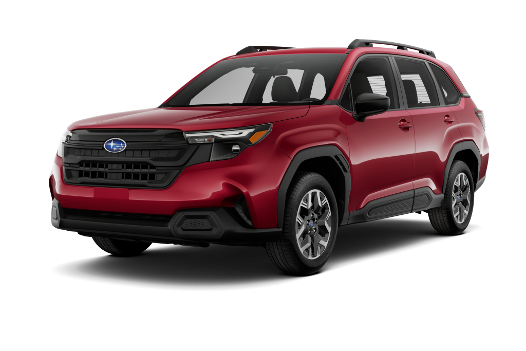 Subaru Forester SUV exterior featuring bold front design and raised ground clearanceexterior in red