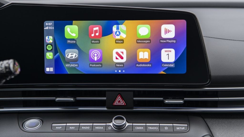 Interior front dash tech view inside a 2025 Hyundai Elantra