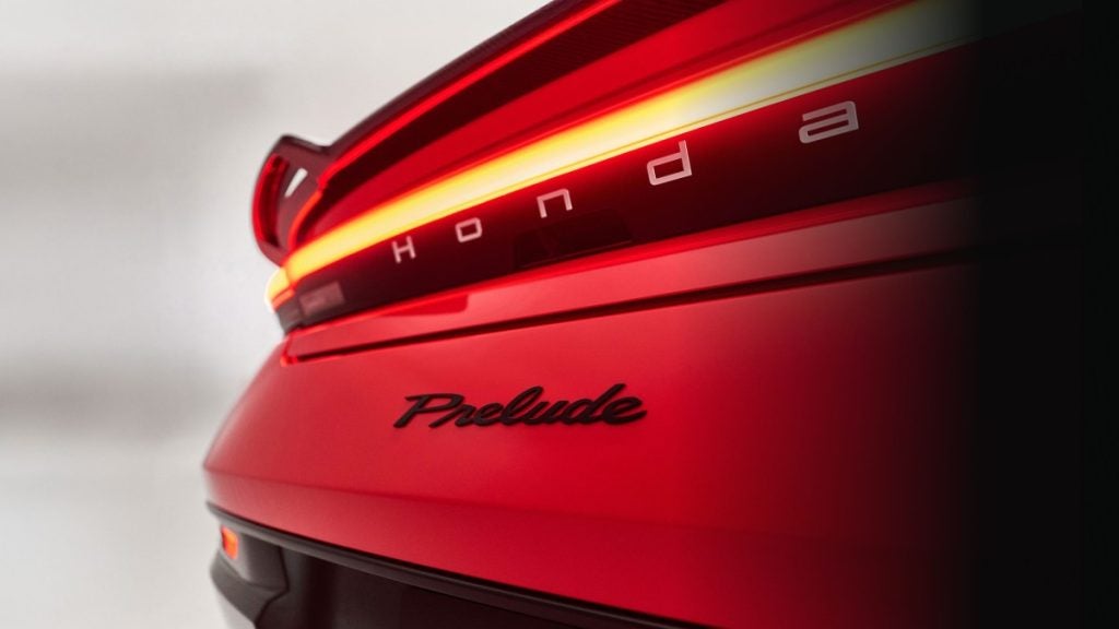 Rear close up view of a red Honda Prelude concept
