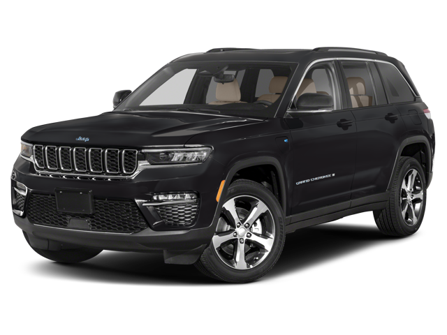 Front drivers side view of a black 2025 Jeep Grand Cherokee 4xe
