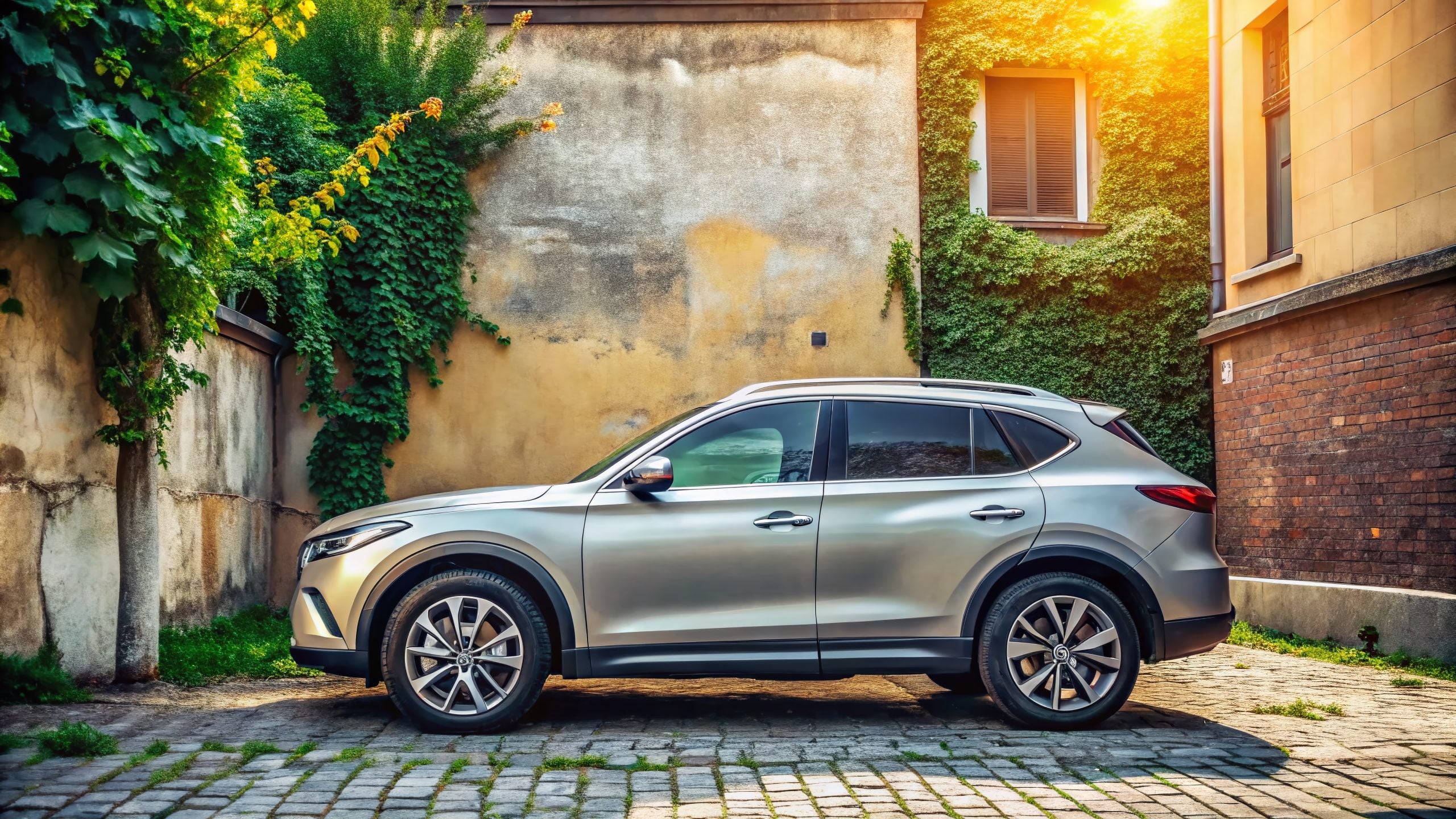 Kyiv Cityscape: Silver SUV Parked Near Gray Wall, June 2020
