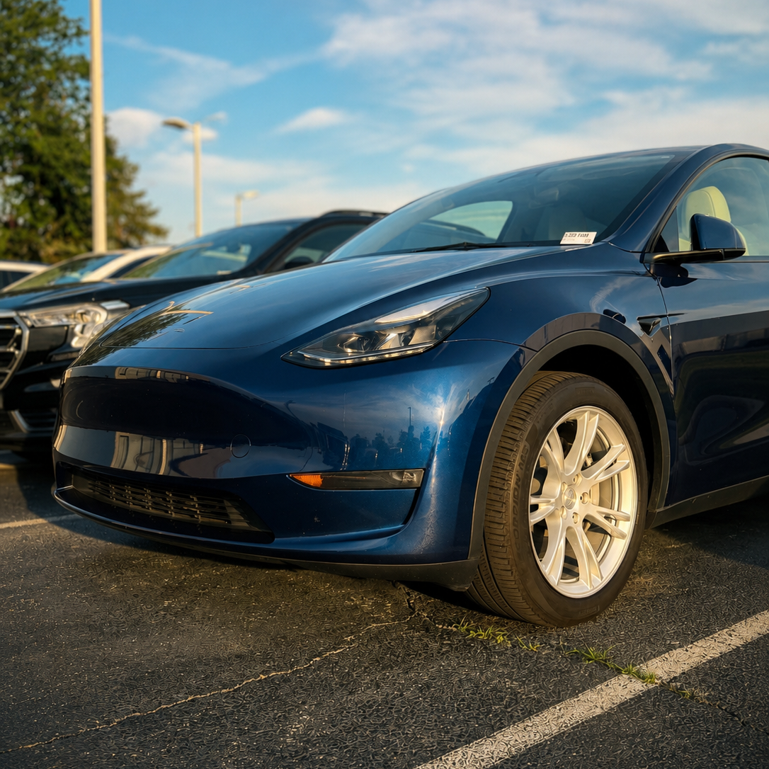 Blue electric vehicle, Tesla Model Y Long Range available for sale at Arnie Bauer in Matteson, IL. 