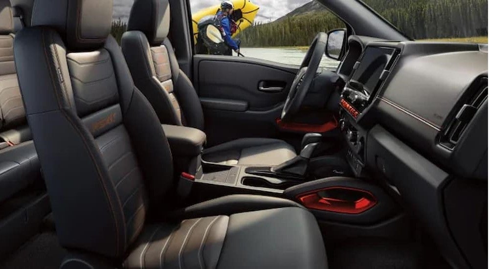 The black interior in a 2025 Nissan Frontier.