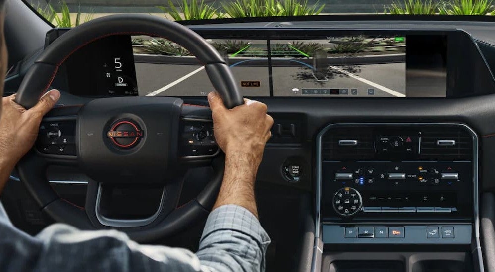 Invisible hood view camera on the infotainment screen in a 2026 Nissan Armada.