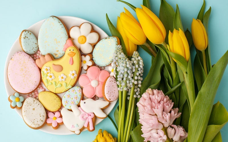 easter cookies and tulips