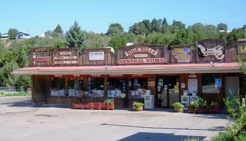 image of the high rolls general store which looks like an 1800s western style building 
