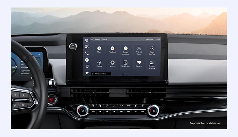 the black dashboard of the honda prologue 
