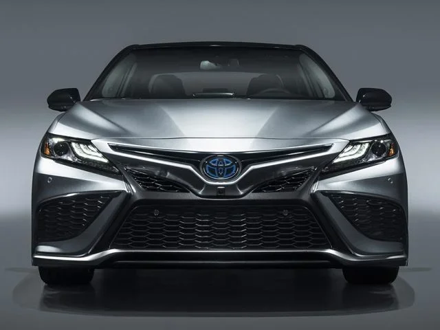 The front of a silver Camry