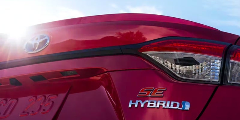The emblem on a 2024 Toyota Corolla Hybrid in Bishop, CA 