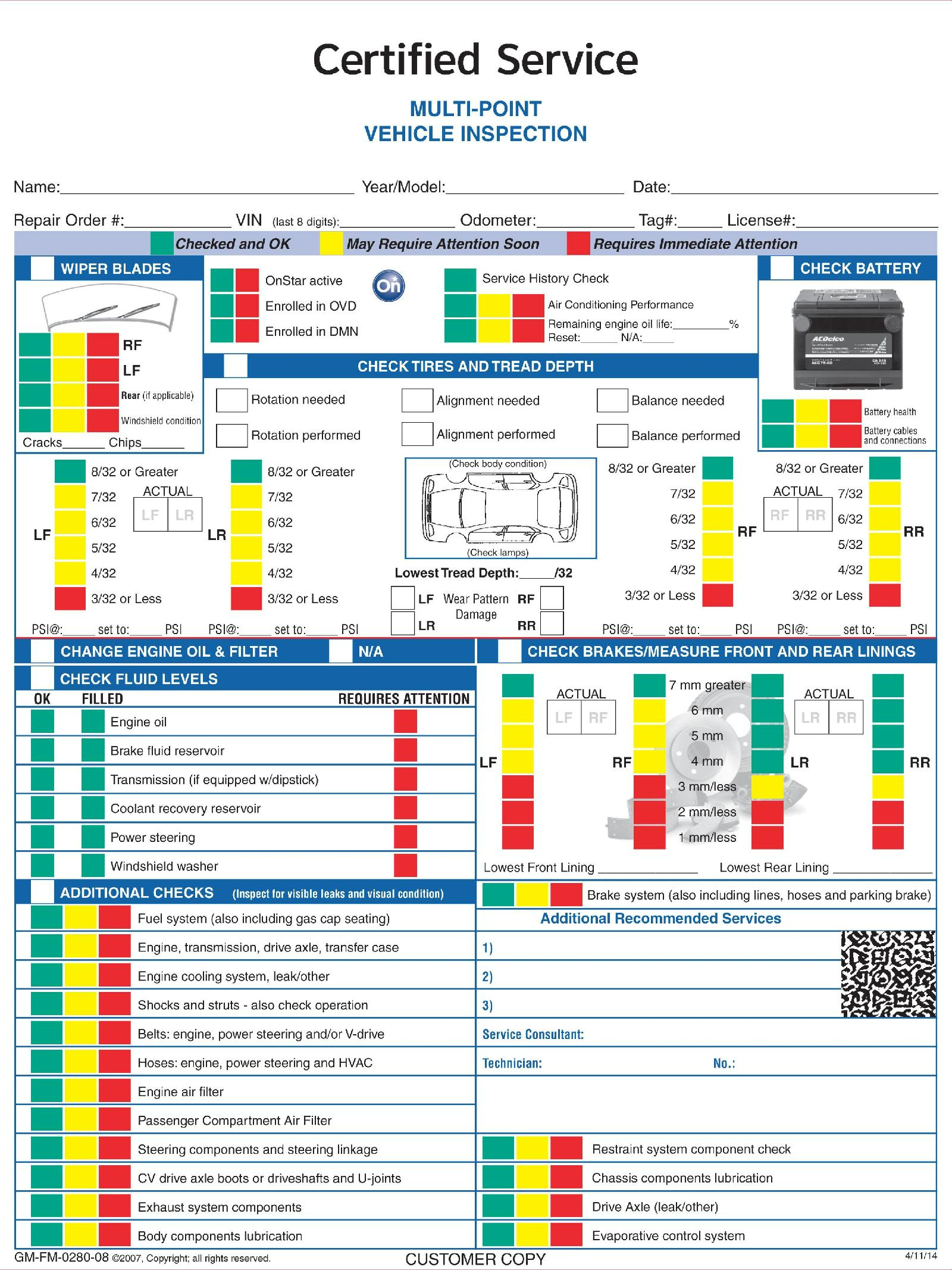 Multi-Point Vehicle Inspection sheet