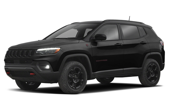 Profile view of a black 2024 Jeep Compass with the headlights on | Jeep dealer in Hampton, VA | Banister CDJR Hampton