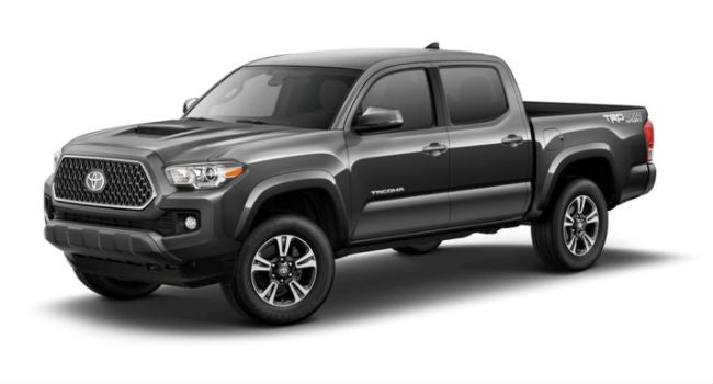 A front right view of a Magnetic Gray Metallic version of the 2018 Toyota Tacoma