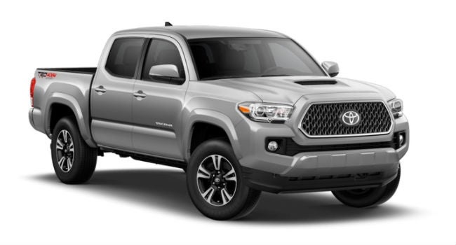 A front right quarter view of a Silver Sky Metallic 2018 Toyota Tacoma
