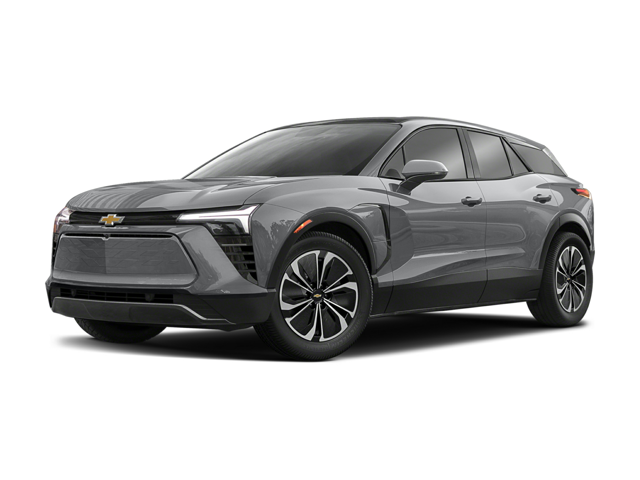 A silver Chevrolet Blazer EV in a white background