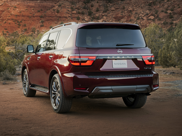 Rear view of a burgundy 2024 Nissan Armada | Nissan Armada in Chesapeake, VA | Banister Nissan of Chesapeake