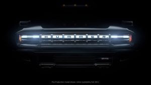 The front view of the 2025 GMC Hummer EV.