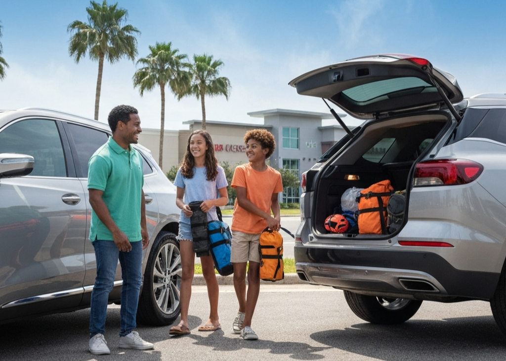 A father with his two kids fill up the trunk of the best SUV in Tampa