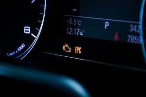 Check engine light alert present on the dashboard.