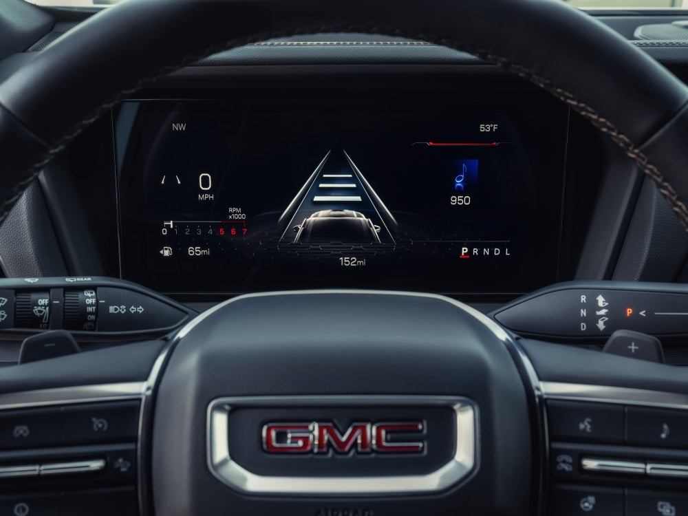 GMC Terrain AT4 interior steering wheel with detection following distance indicator