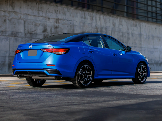 Rear profile view of a blue 2024 Nissan Sentra | Nissan dealer in Norfolk, VA | Banister Nissan of Norfolk