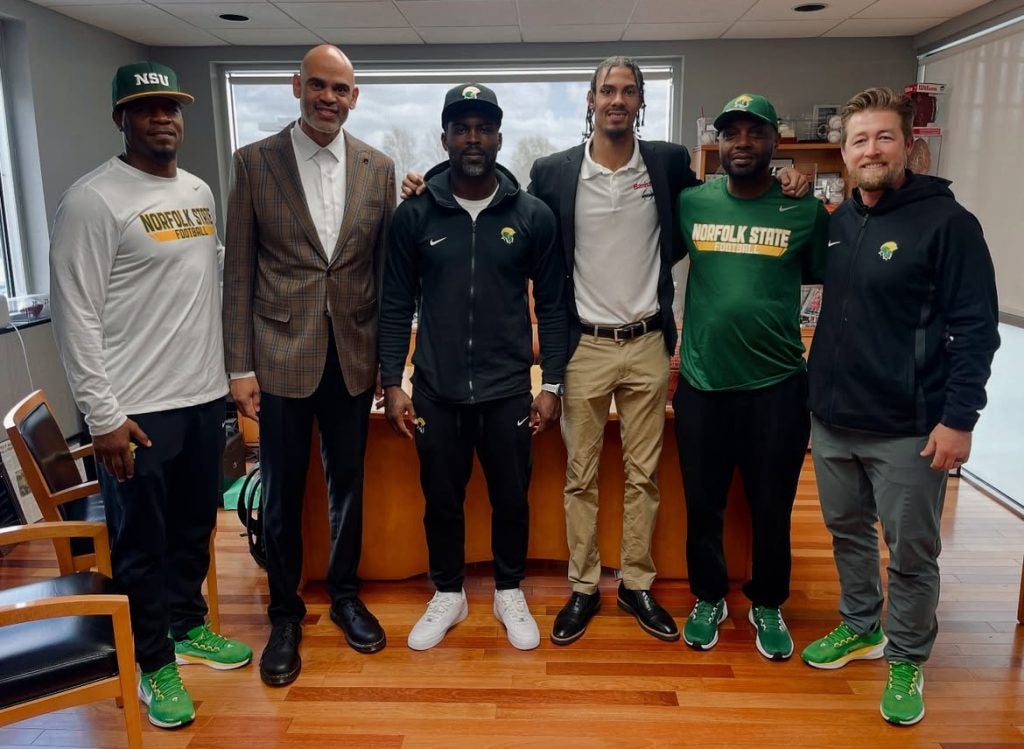Dan Banister and Norfolk State University Football head coach Michael Vick pictured together in Dan Banister office located in Chesapeake, Virginia