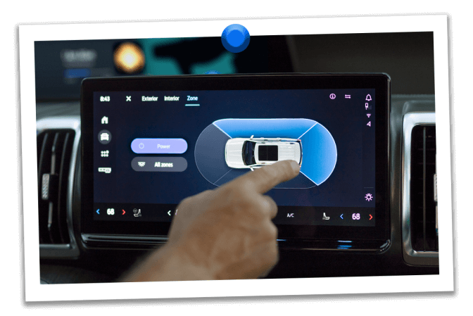 Person selecting the rear lighting zone on their in‑vehicle display