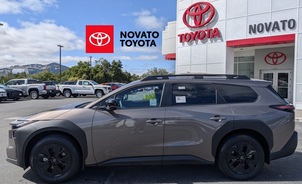 Side profile of the 2026 Toyota bZ Woodland XLE AWD parked at Novato Toyota.