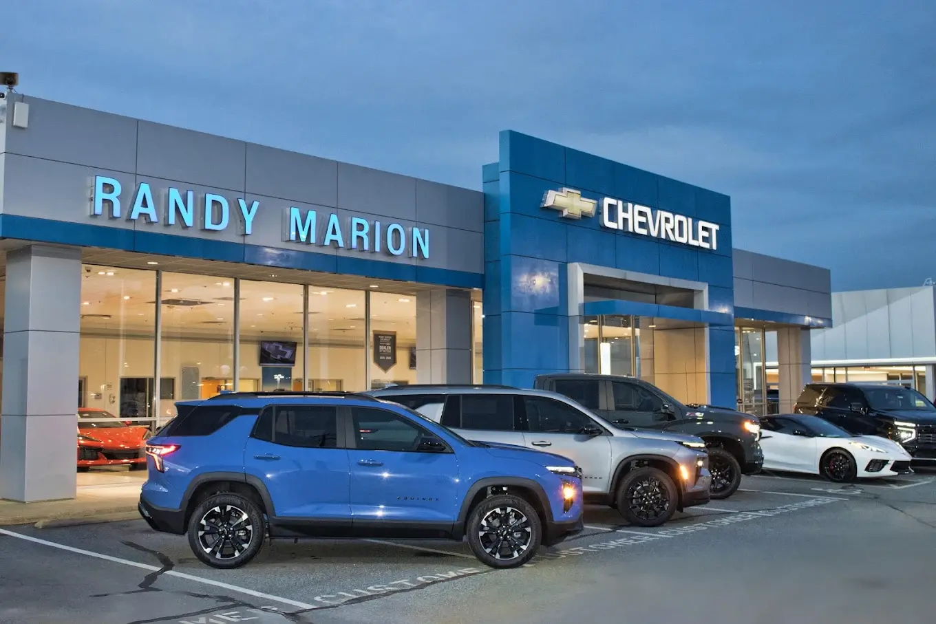 Randy Marion Chevrolet dealership exterior in Mooresville, with the Randy Marion name and Chevrolet signage.