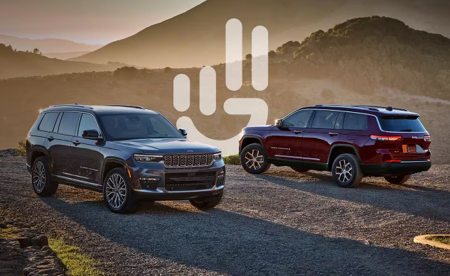 Jeep Grand Cherokee models displayed with Jeep Wave logo