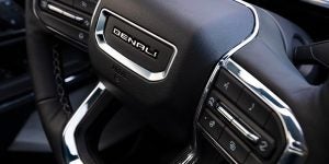 GMC Sierra Denali steering wheel.