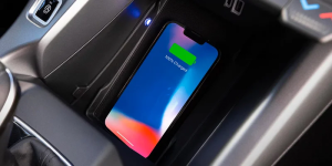 A photo of a smartphone utilizing the wireless charging feature in a 2025 Dodge Hornet near Gaylord, MI