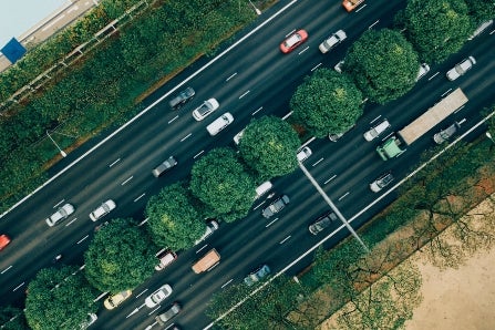 Cars in Traffic on 8-Lane Highway