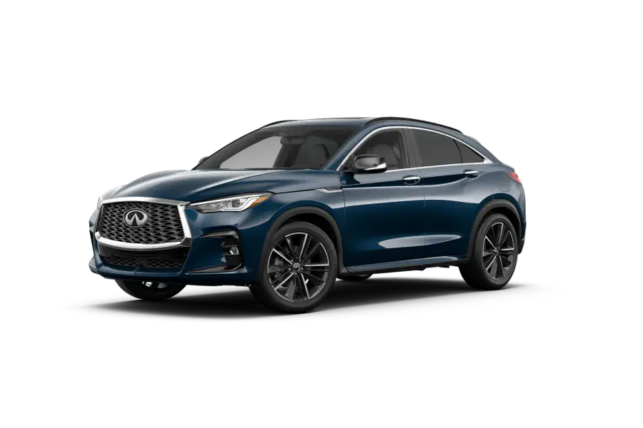 2023 INFINITI QX55 Exterior Driver Side Front Profile in Hermosa Blue