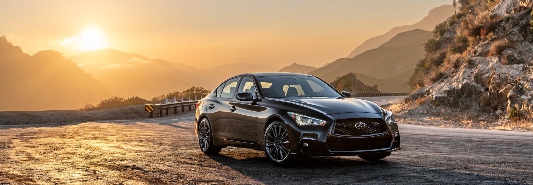 2023 INFINITI Q50 Black Opal Edition Parked in Front of Sunset