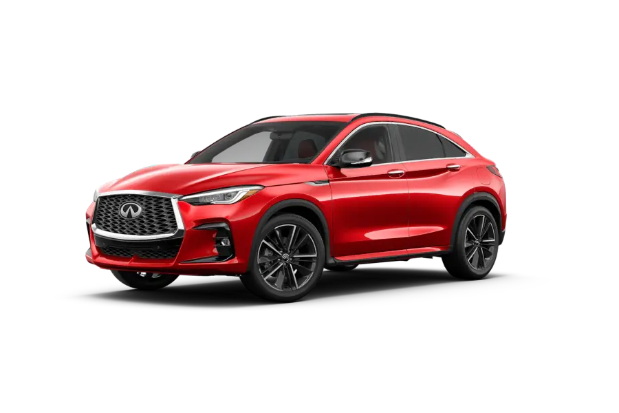 2023 INFINITI QX55 Exterior Driver Side Front Profile in Dynamic Sunstone Red