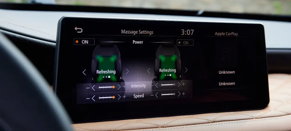 infiniti massage setting display on touchscreen
