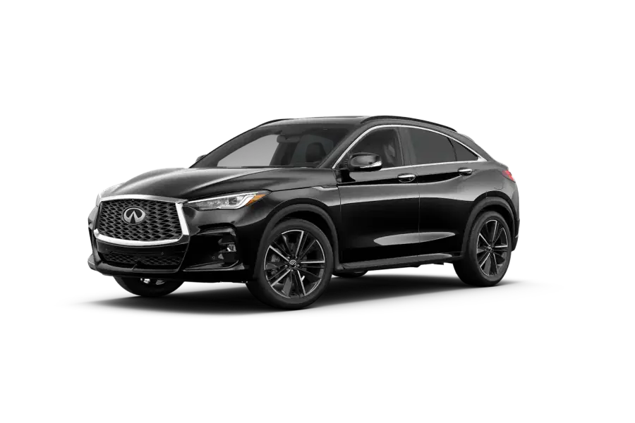 2023 INFINITI QX55 Exterior Driver Side Front Profile in Black Obsidian