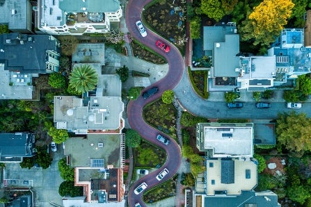 Winding Road through San Francisco Bay Area Neighborhood