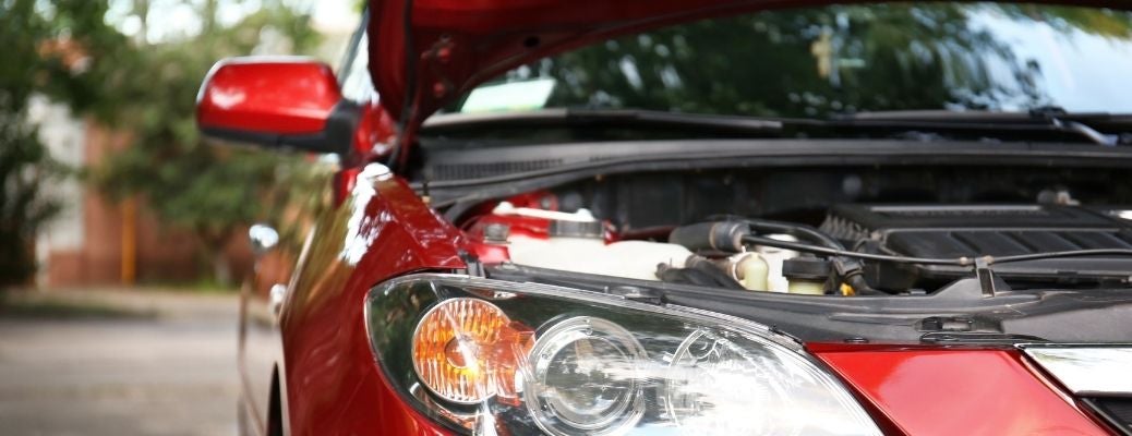A car with hood open